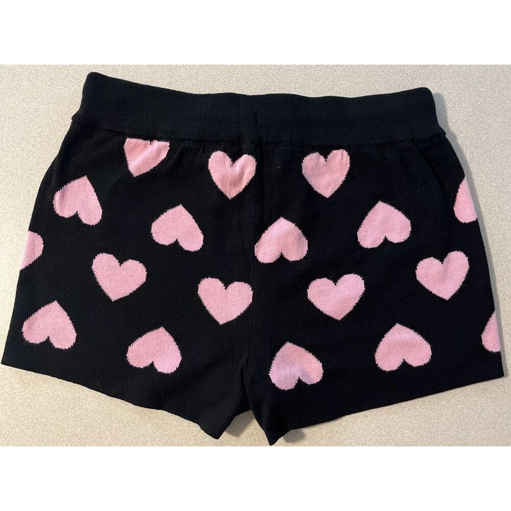 BEACH RIOT Balboa Knit Shorts Black Baby Pink Hearts NEW Size Small - Picture 2 of 4